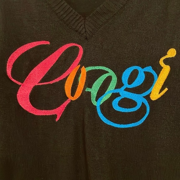 Coogi Women's V-Neck Sweater 1X Black Colorful Embroidered Logo Colorblock - Picture 5 of 13